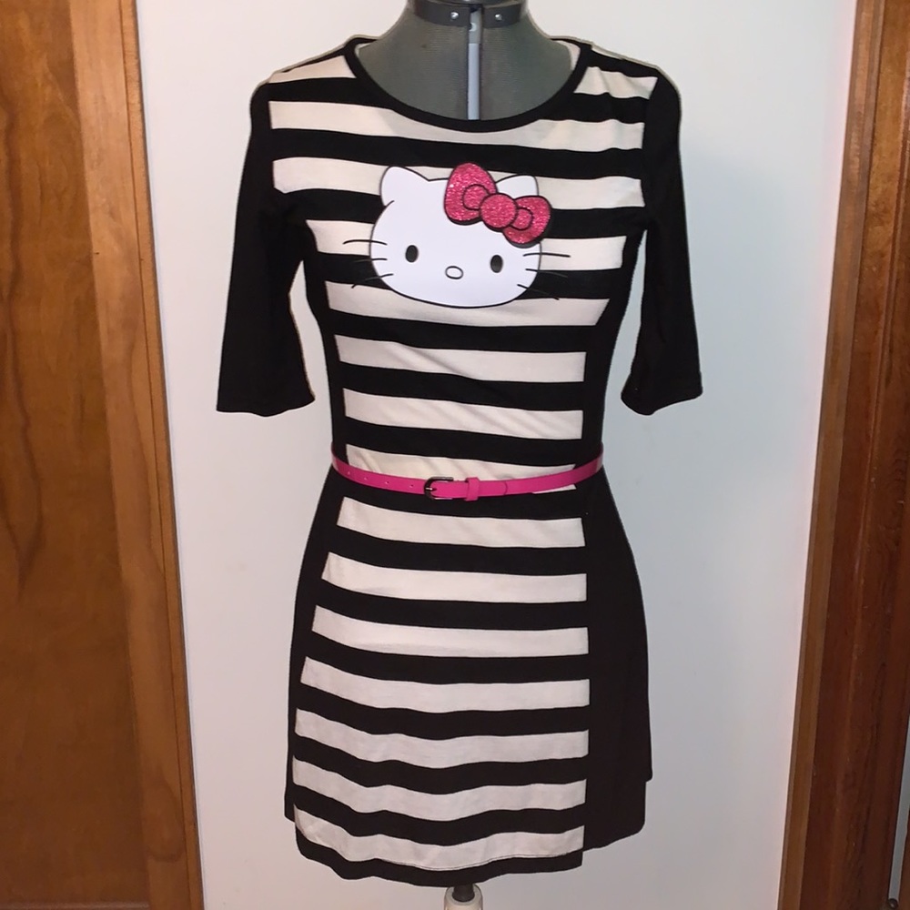 Black/White Striped Hello Kitty Dress w/pink belt